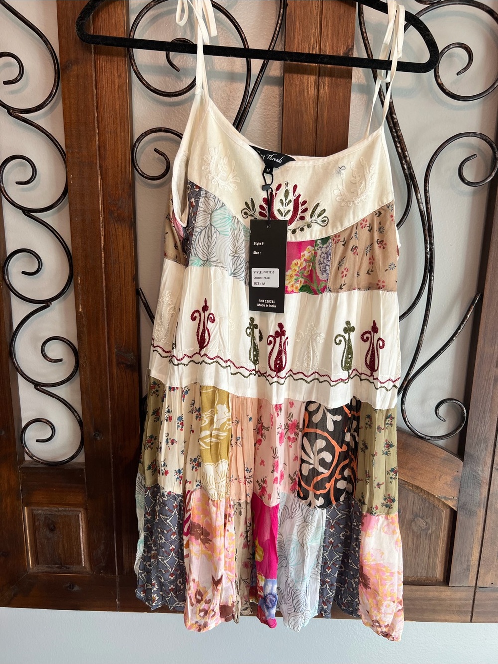 Boho Patchwork White Multi-Color Tiered Tunic Top by Young Threads